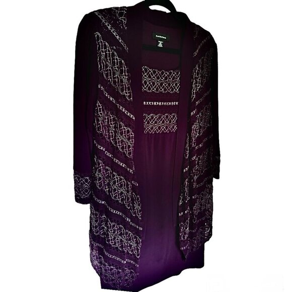 R&M Richards Deep Plum Maroon Elegant Flowy Sheath Dress Silver Embroidery Sz 10 - Picture 4 of 7